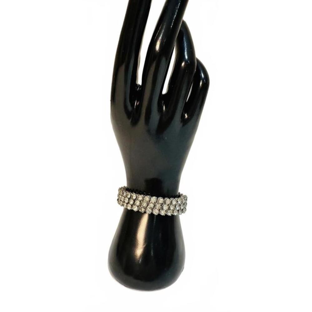 Elegant Vintage Rhinestone Silver-Tone Accordion Stretch Bracelet